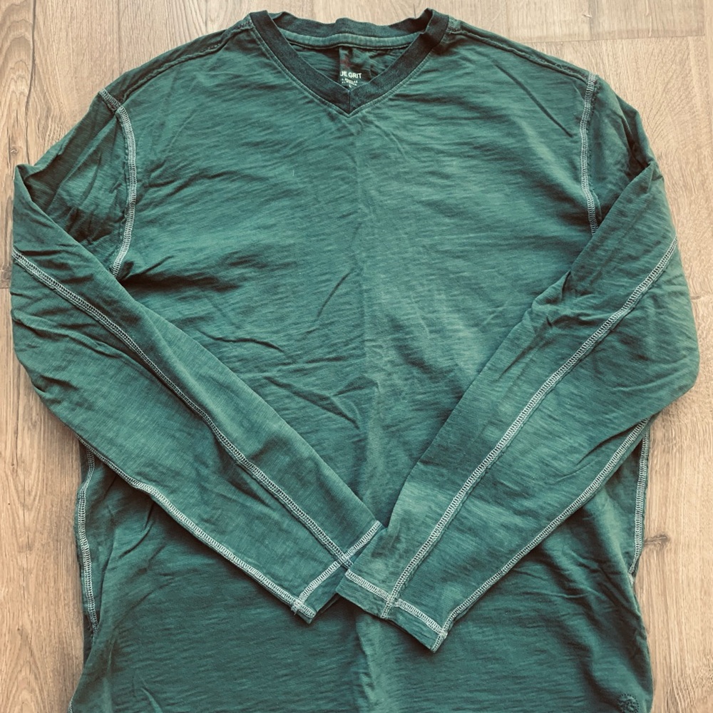 Men’s True Grit Teal V-Neck Long Sleeve Shirt Top